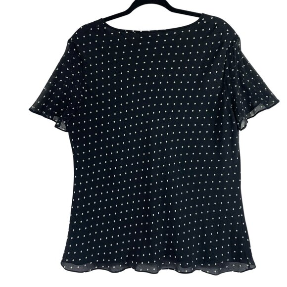 Jones new York  Blck /Wht Polka Dot Women's Short Sleeve  Blouse 100%silk sz 16W - Picture 9 of 16